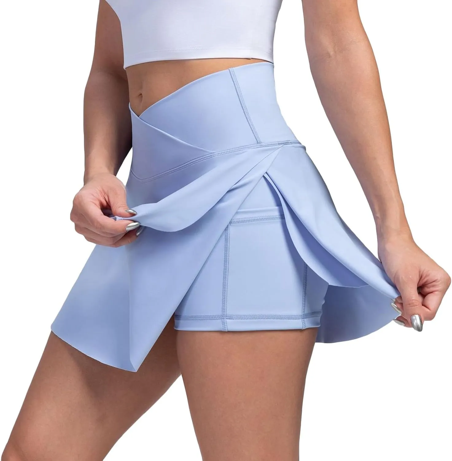 Womens Tennis Skirts with Shorts Cross Elastic High Waisted Tummy Control Golf Skort Gym Workout Skirts with Pocket