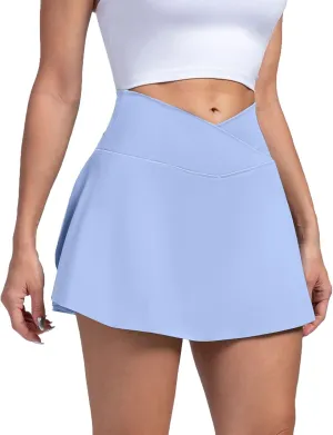 Womens Tennis Skirts with Shorts Cross Elastic High Waisted Tummy Control Golf Skort Gym Workout Skirts with Pocket