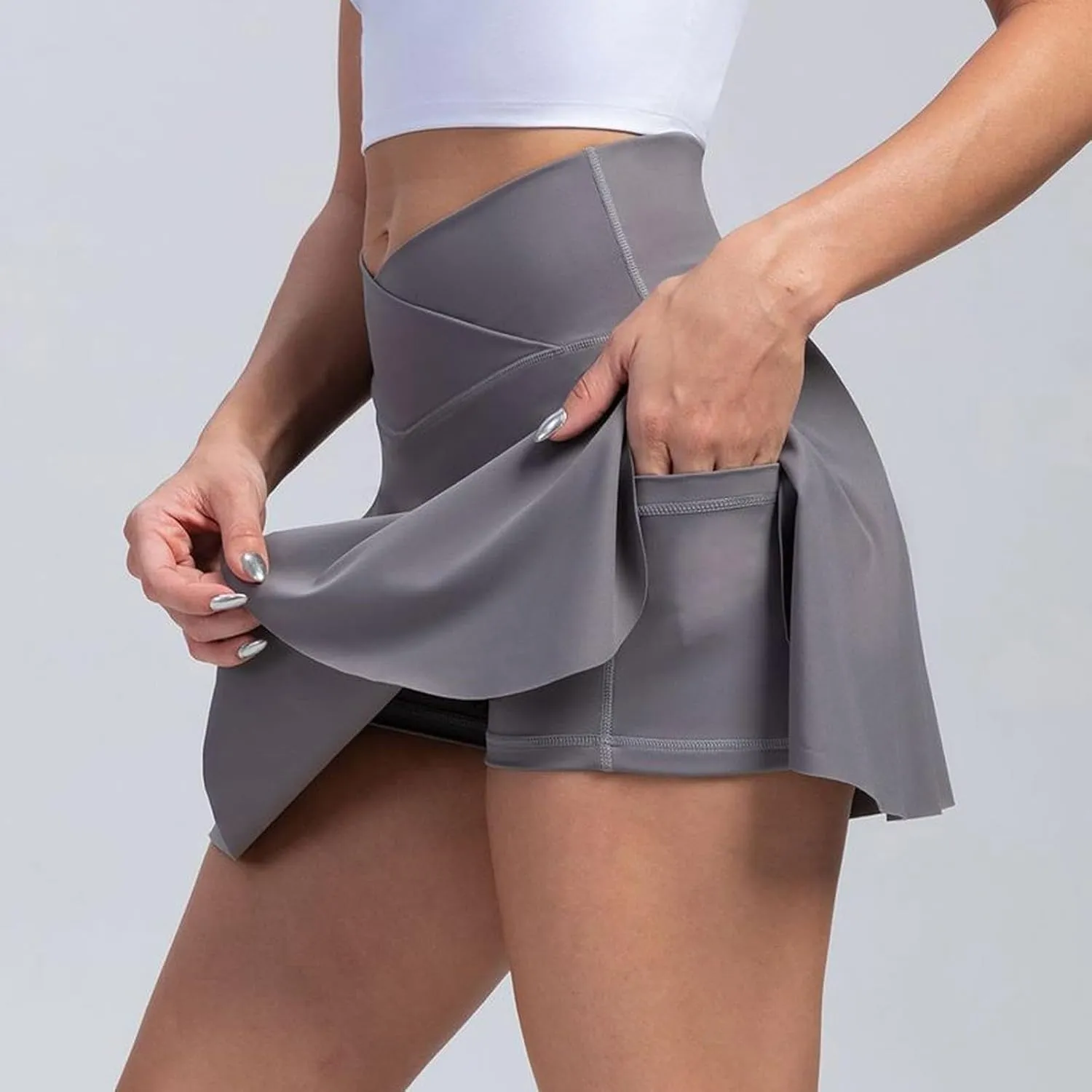 Womens Tennis Skirts with Shorts Cross Elastic High Waisted Tummy Control Golf Skort Gym Workout Skirts with Pocket