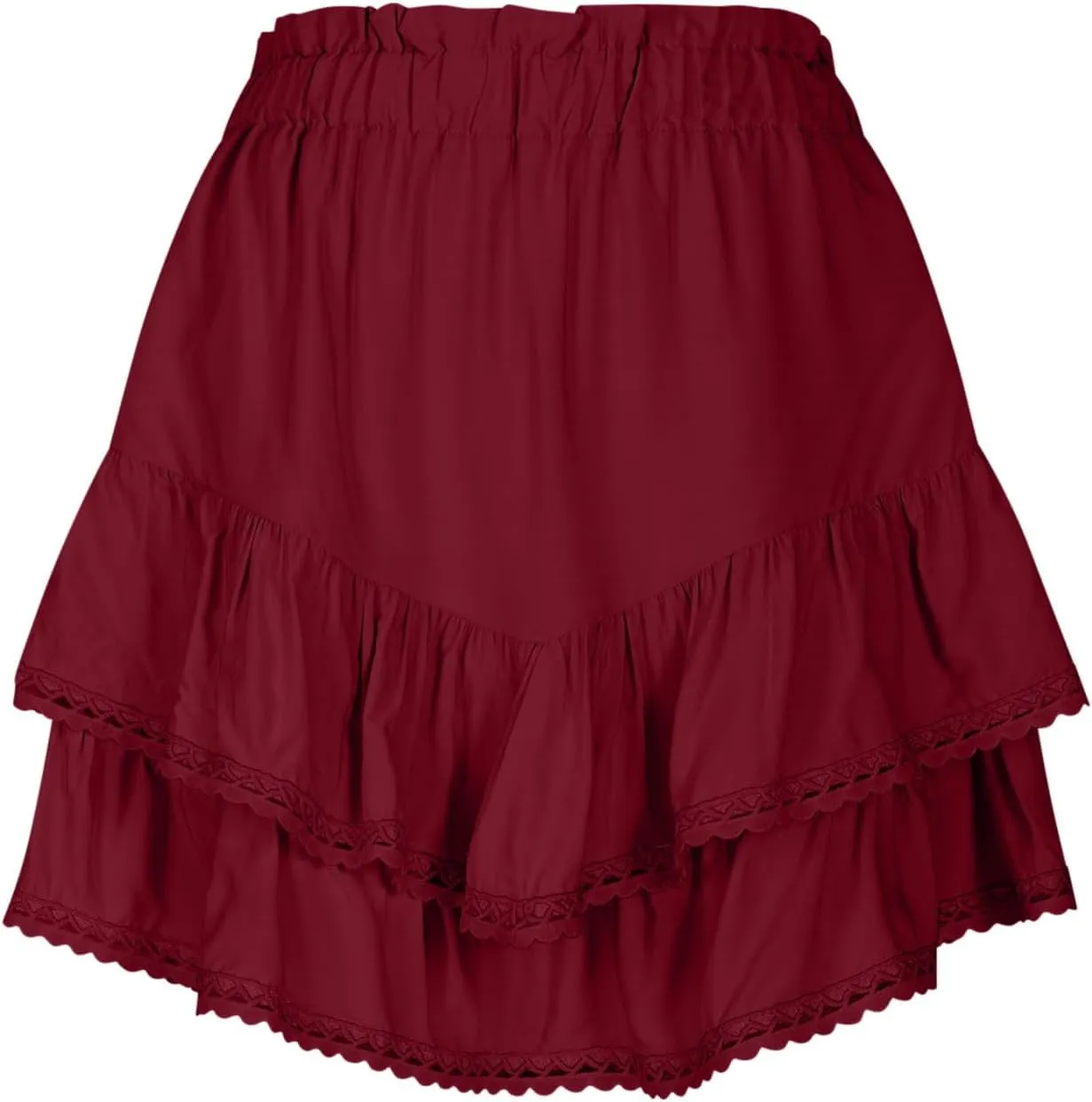 Women's Work Skirts Elegant Layered Ruffle Office Skirt High Waisted Solid Color Flowy Short Skirts Patchwork Skirt