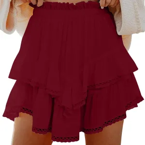 Women's Work Skirts Elegant Layered Ruffle Office Skirt High Waisted Solid Color Flowy Short Skirts Patchwork Skirt