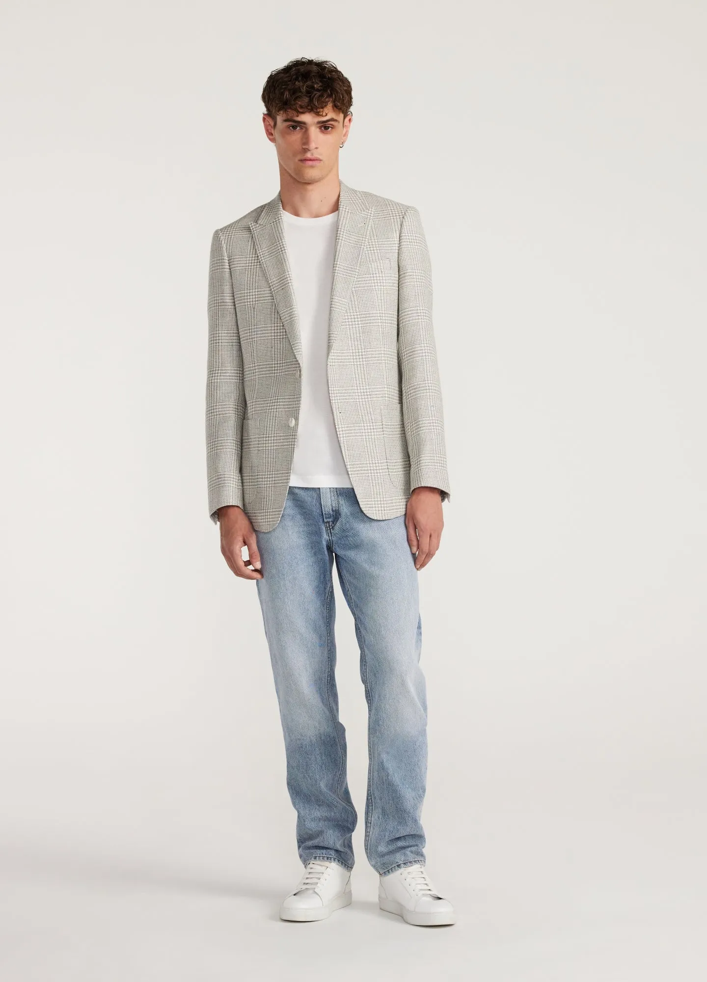 Wool Linen Check Blazer Silver