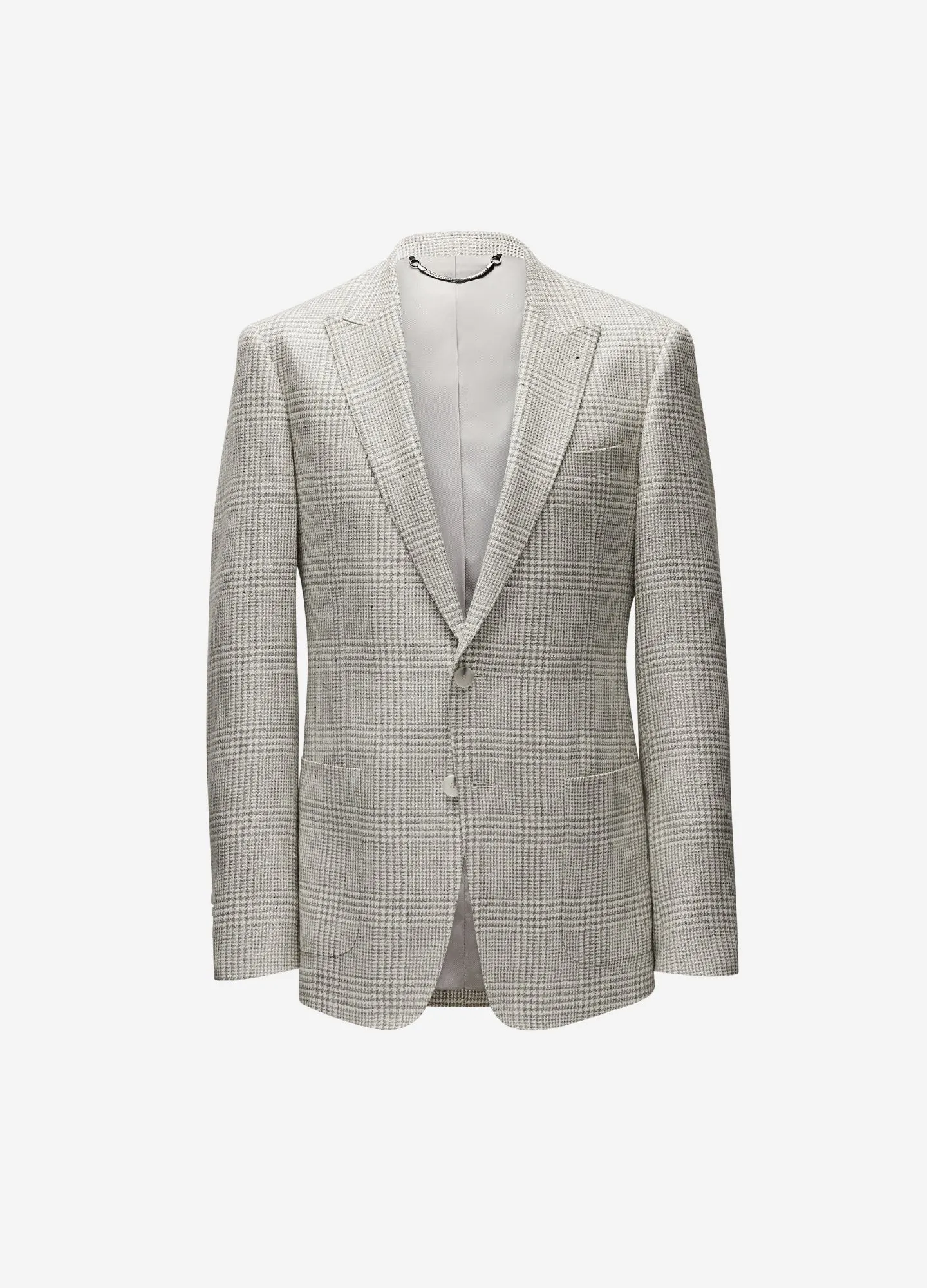 Wool Linen Check Blazer Silver