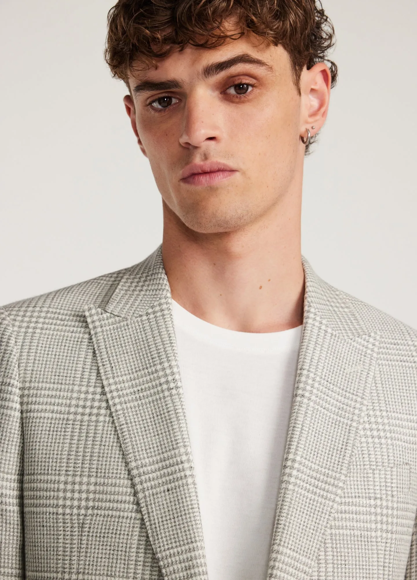 Wool Linen Check Blazer Silver