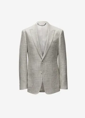 Wool Linen Check Blazer Silver