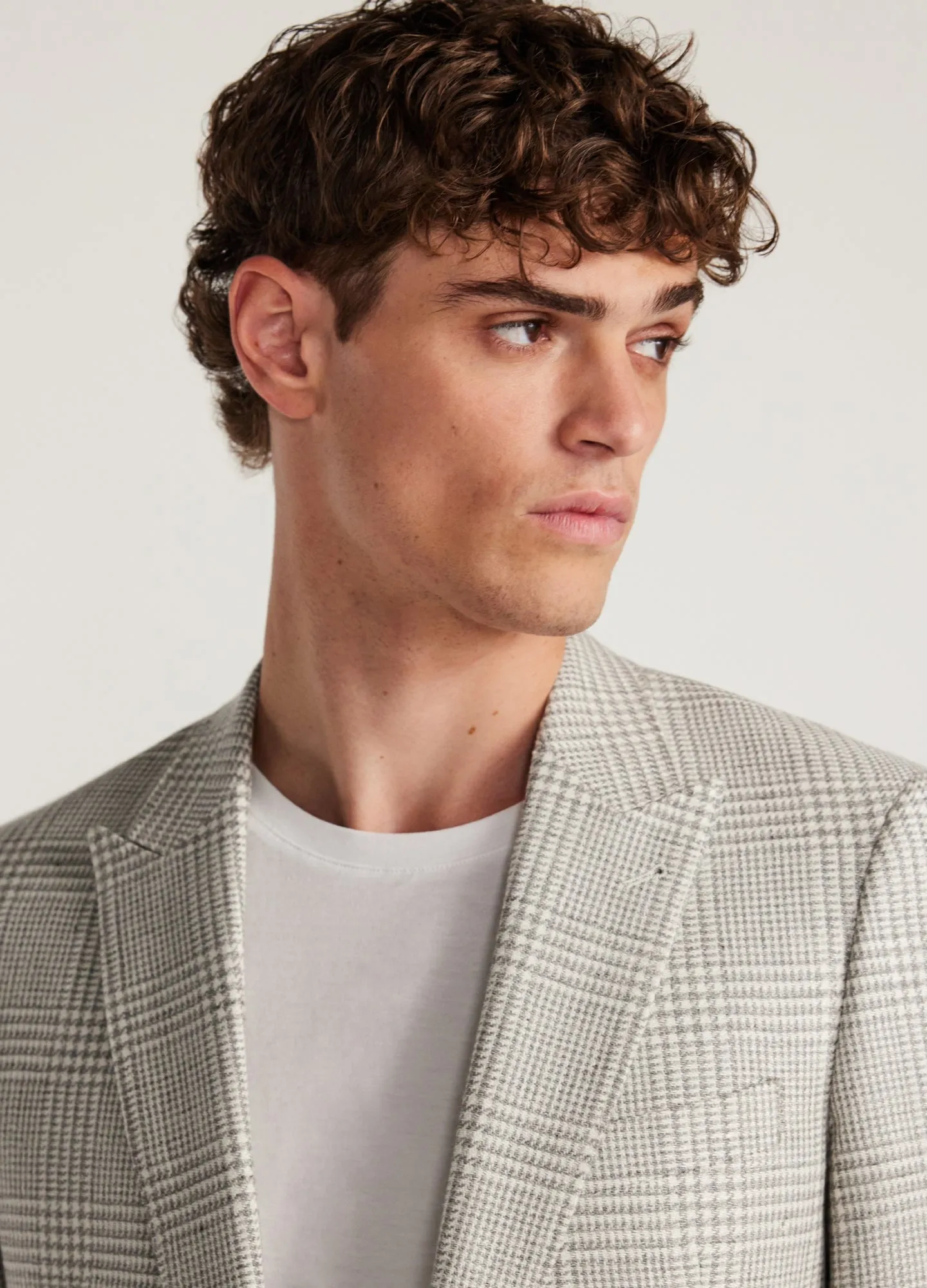 Wool Linen Check Blazer Silver