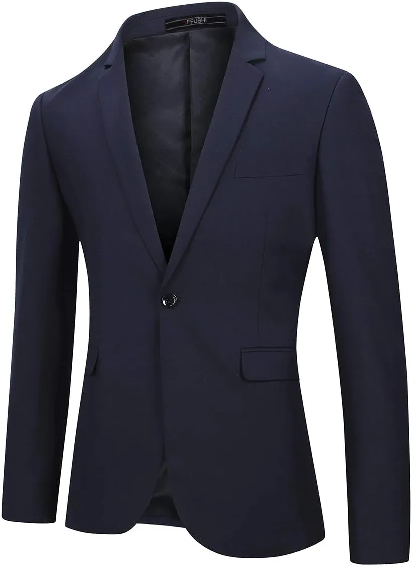 YFFUSHI Mens 2 Piece Suits One Button Formal Slim Fit Solid Color Wedding Tuxedo