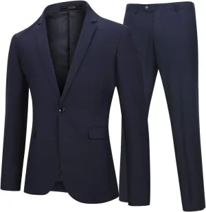 YFFUSHI Mens 2 Piece Suits One Button Formal Slim Fit Solid Color Wedding Tuxedo