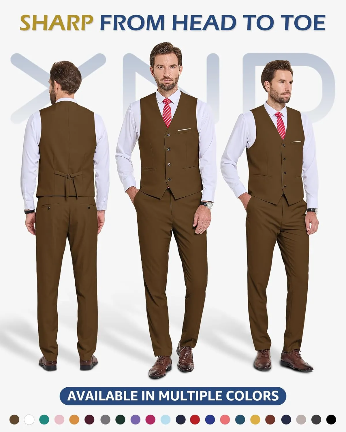 YND Men's 2-Piece Suit, Vest Pants Set for Men, Classic Waistcoat with Tie for Business, Wedding, Prom, Homecoming