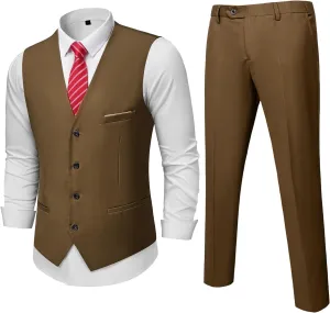 YND Men's 2-Piece Suit, Vest Pants Set for Men, Classic Waistcoat with Tie for Business, Wedding, Prom, Homecoming